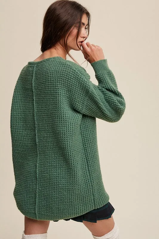 Bohemian Slouchy V-Neck Tunic Ribbed Knit Sweater