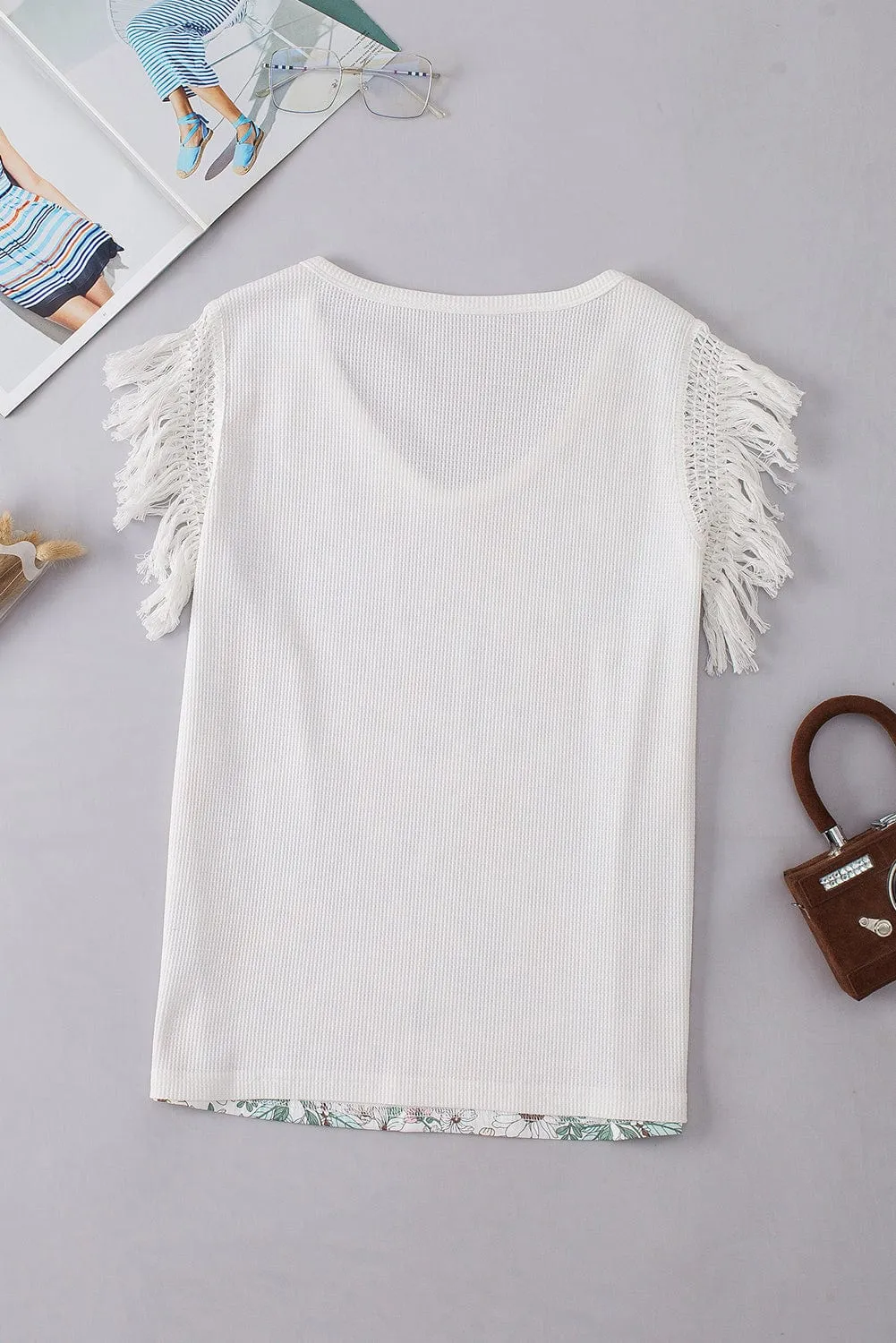 Bohemian White Floral Crochet Top with Fringed Details