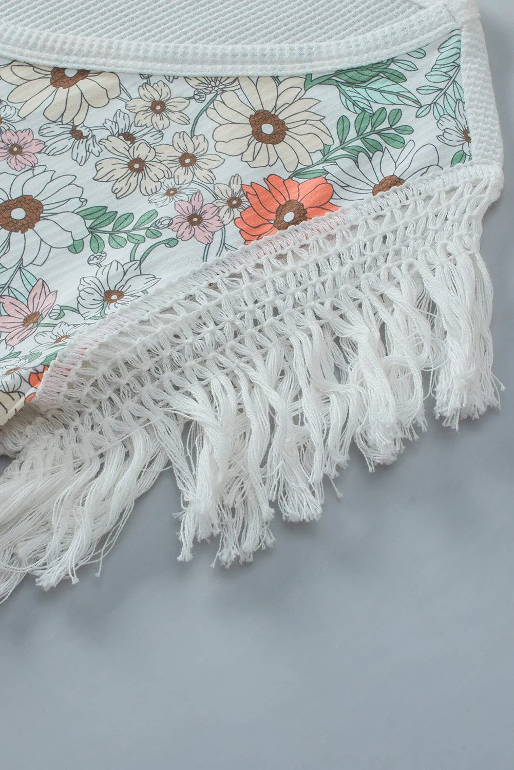 Bohemian White Floral Crochet Top with Fringed Details