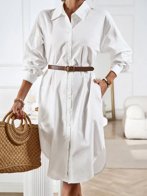 Boho Long Sleeve Collared Button Up Shirt Dress