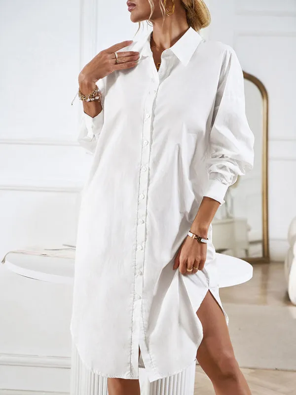 Boho Long Sleeve Collared Button Up Shirt Dress