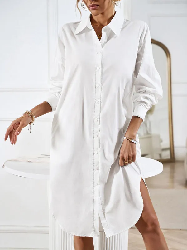 Boho Long Sleeve Collared Button Up Shirt Dress