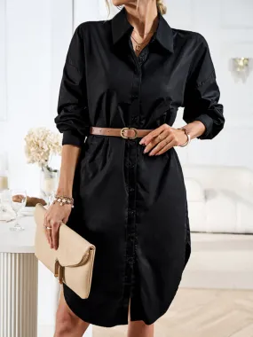 Boho Long Sleeve Collared Button Up Shirt Dress