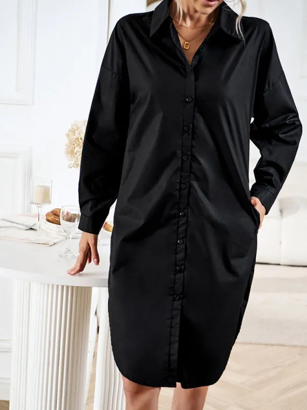 Boho Long Sleeve Collared Button Up Shirt Dress