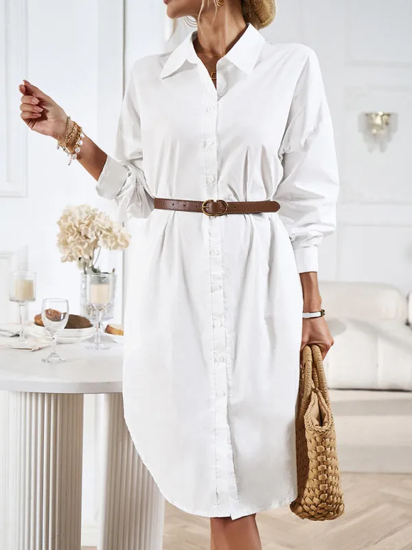 Boho Long Sleeve Collared Button Up Shirt Dress