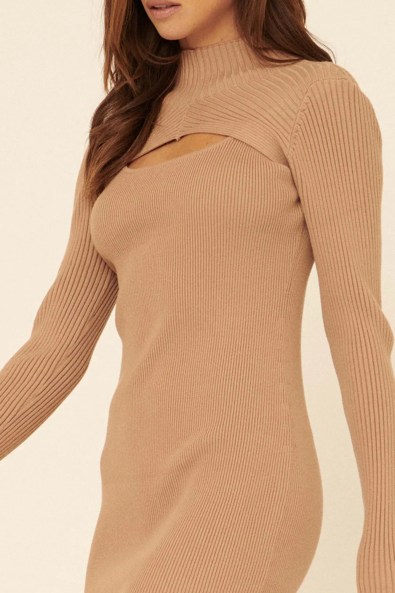 Bond Girl Rib-Knit Cutout Sweater Dress