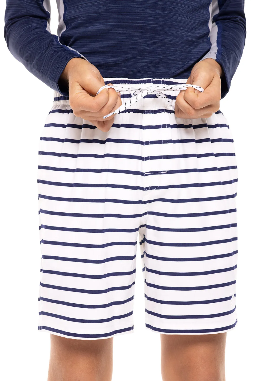 Boy's Island Swim Trunks  |  White/Navy Stripe