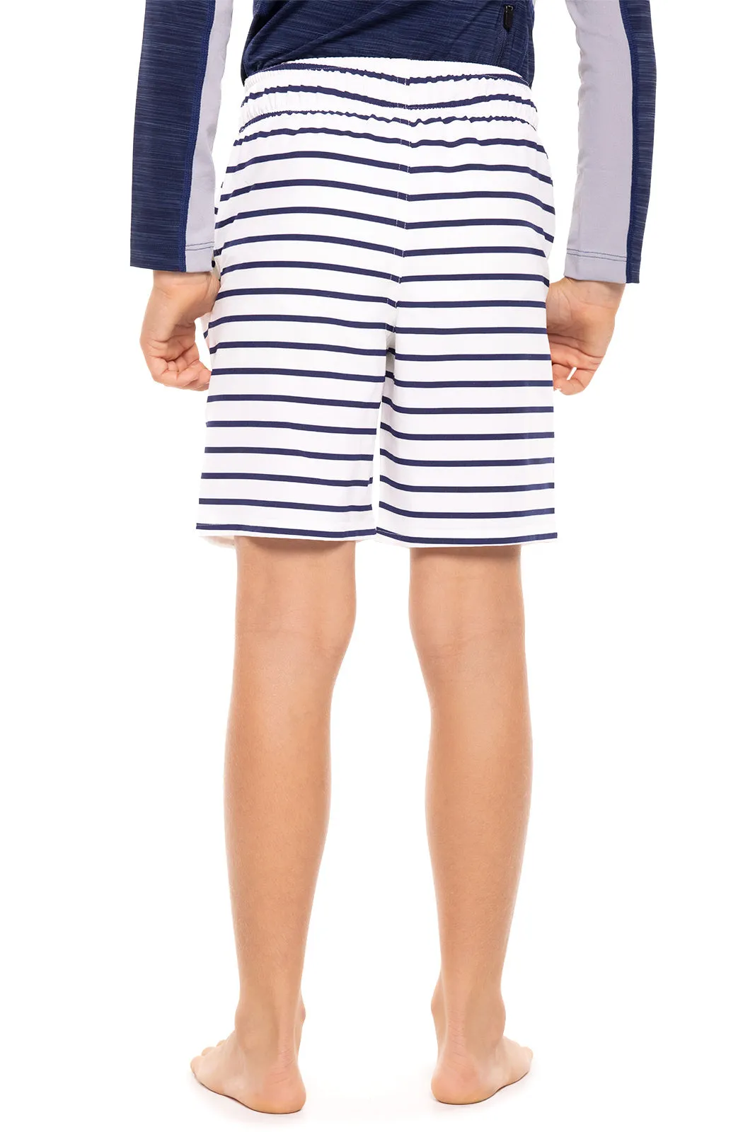 Boy's Island Swim Trunks  |  White/Navy Stripe