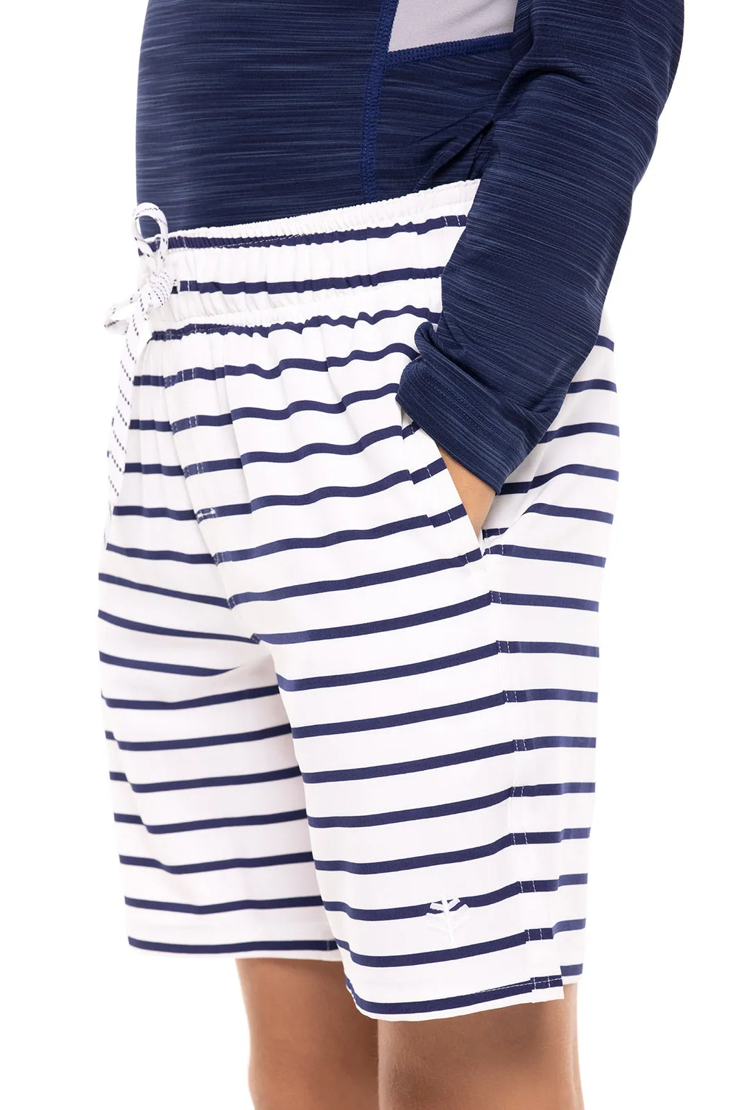 Boy's Island Swim Trunks  |  White/Navy Stripe