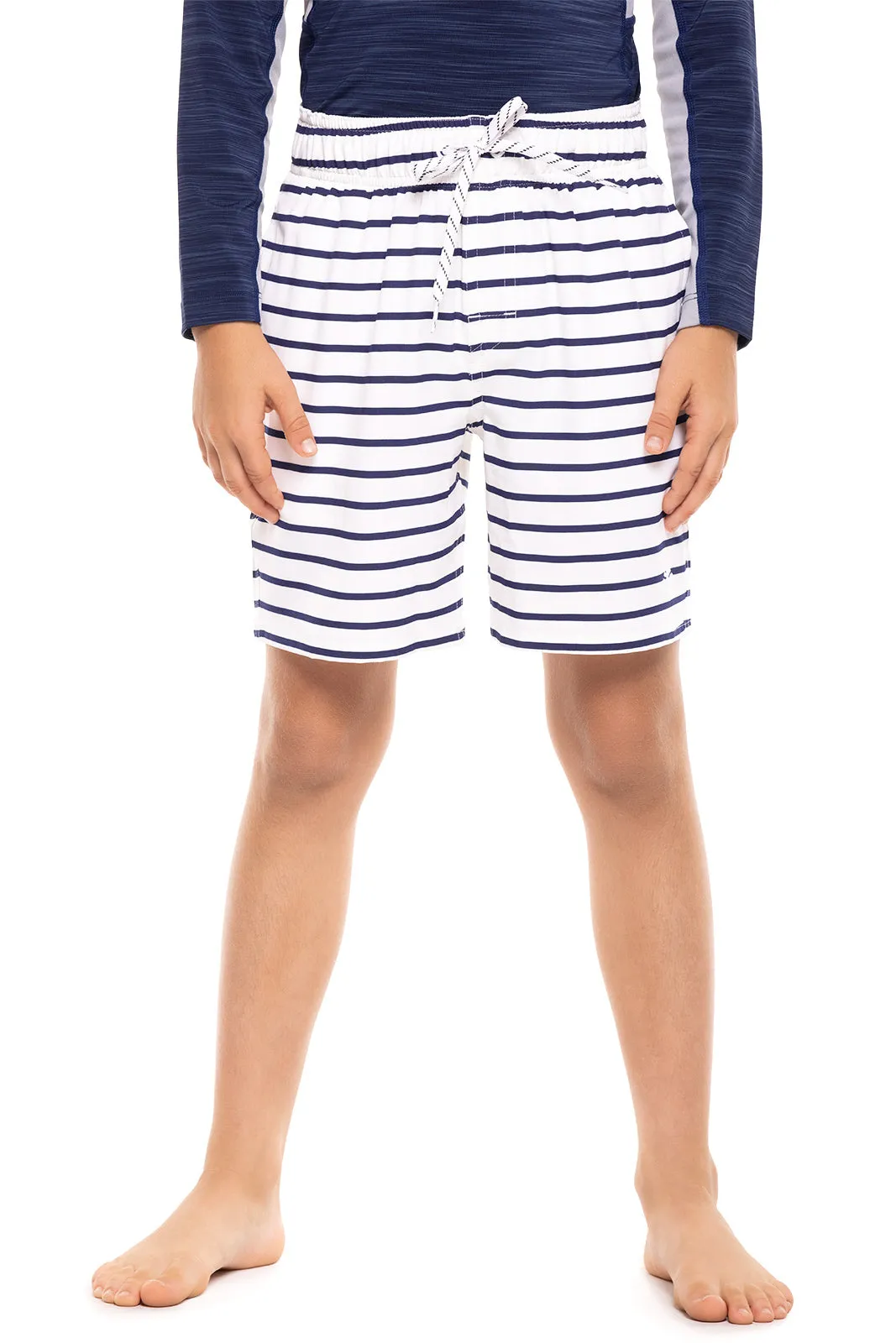 Boy's Island Swim Trunks  |  White/Navy Stripe