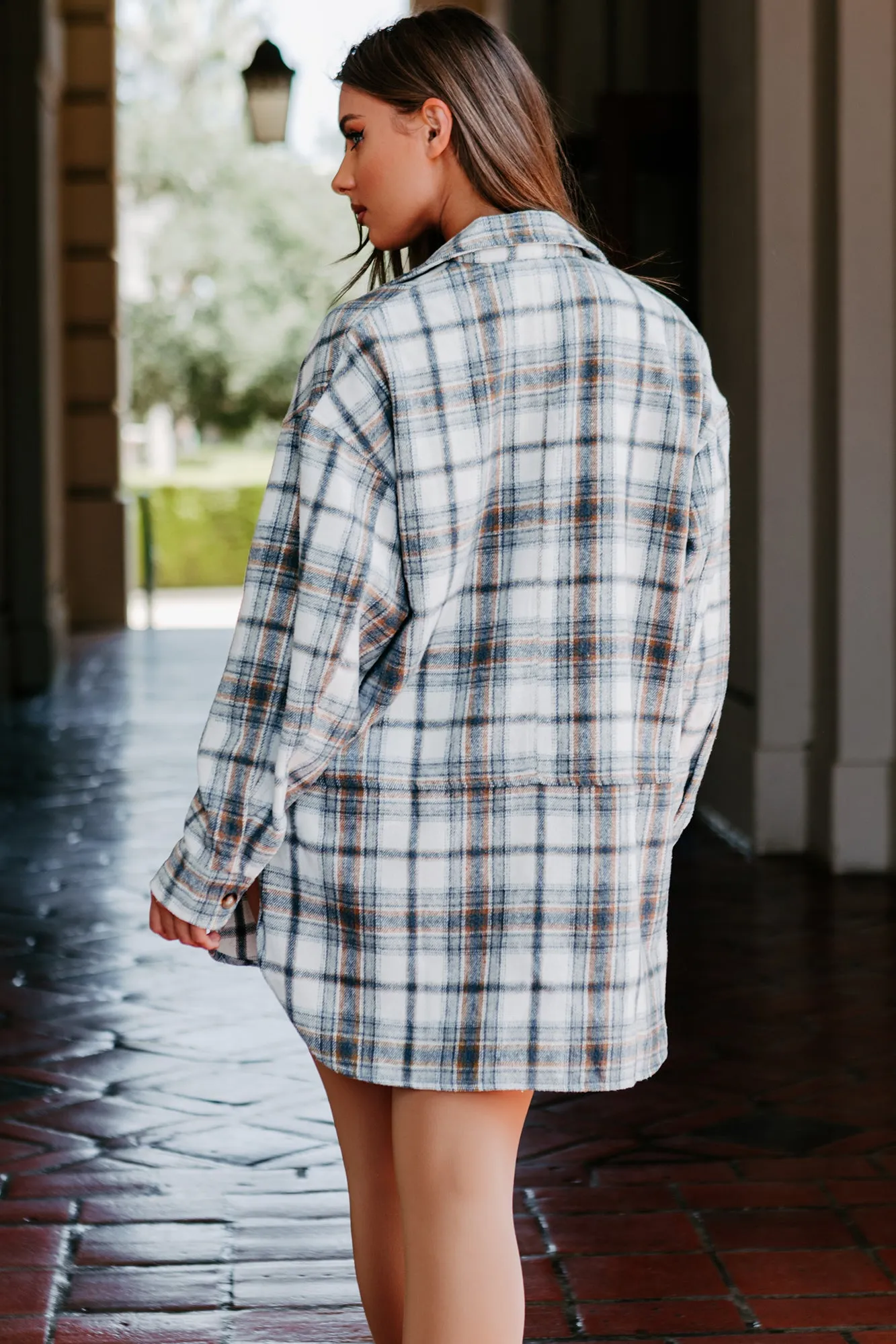 Breakup Bestie Oversized Plaid Shacket (Blue/Tan)