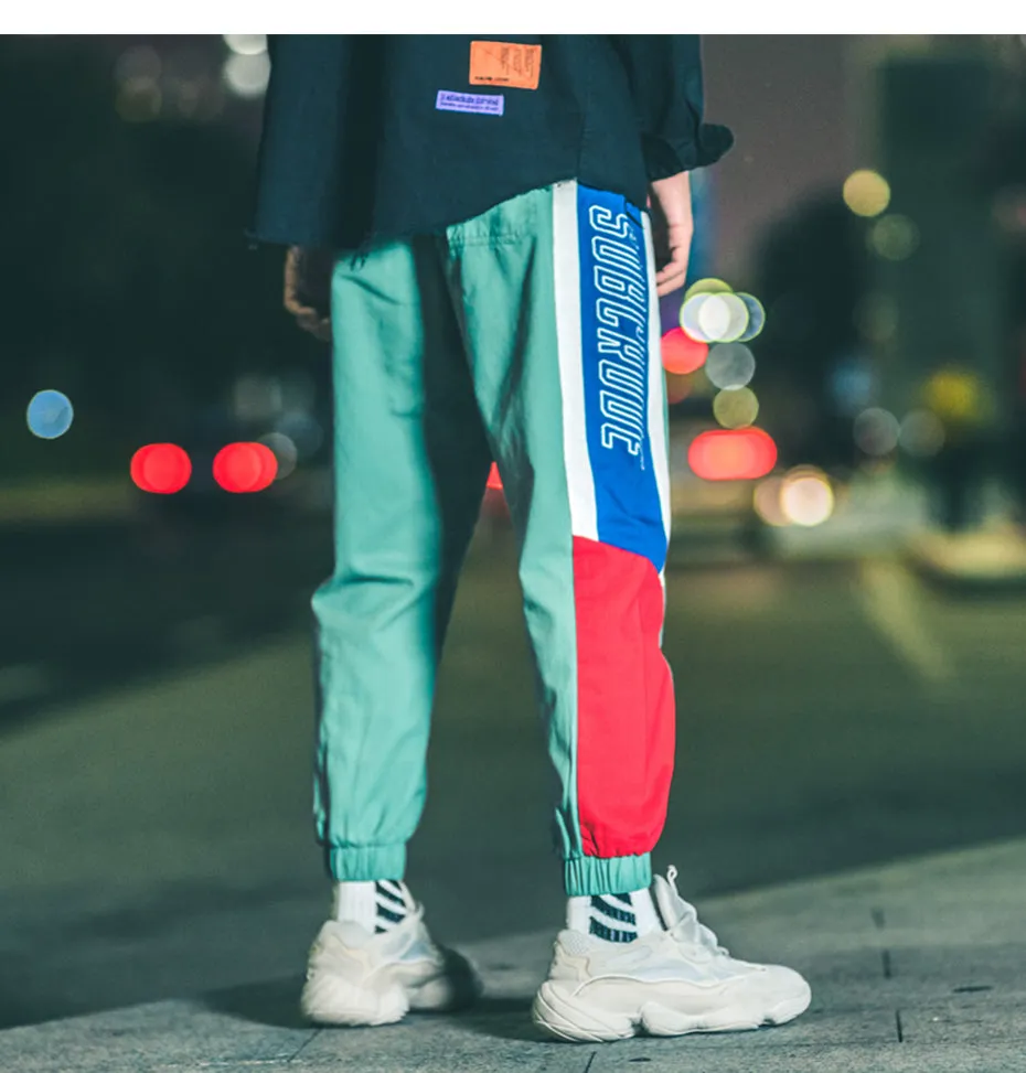 Bright Color Block Patchwork Men Jogger Sweat Pants