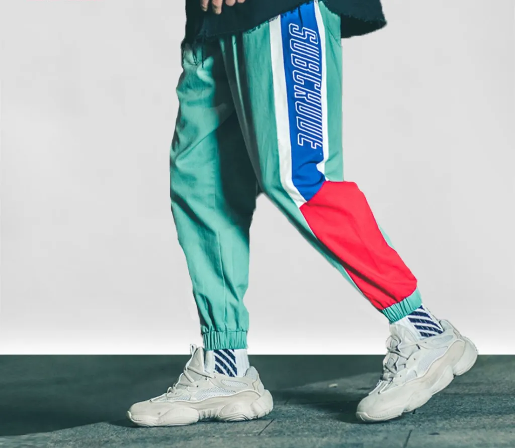 Bright Color Block Patchwork Men Jogger Sweat Pants