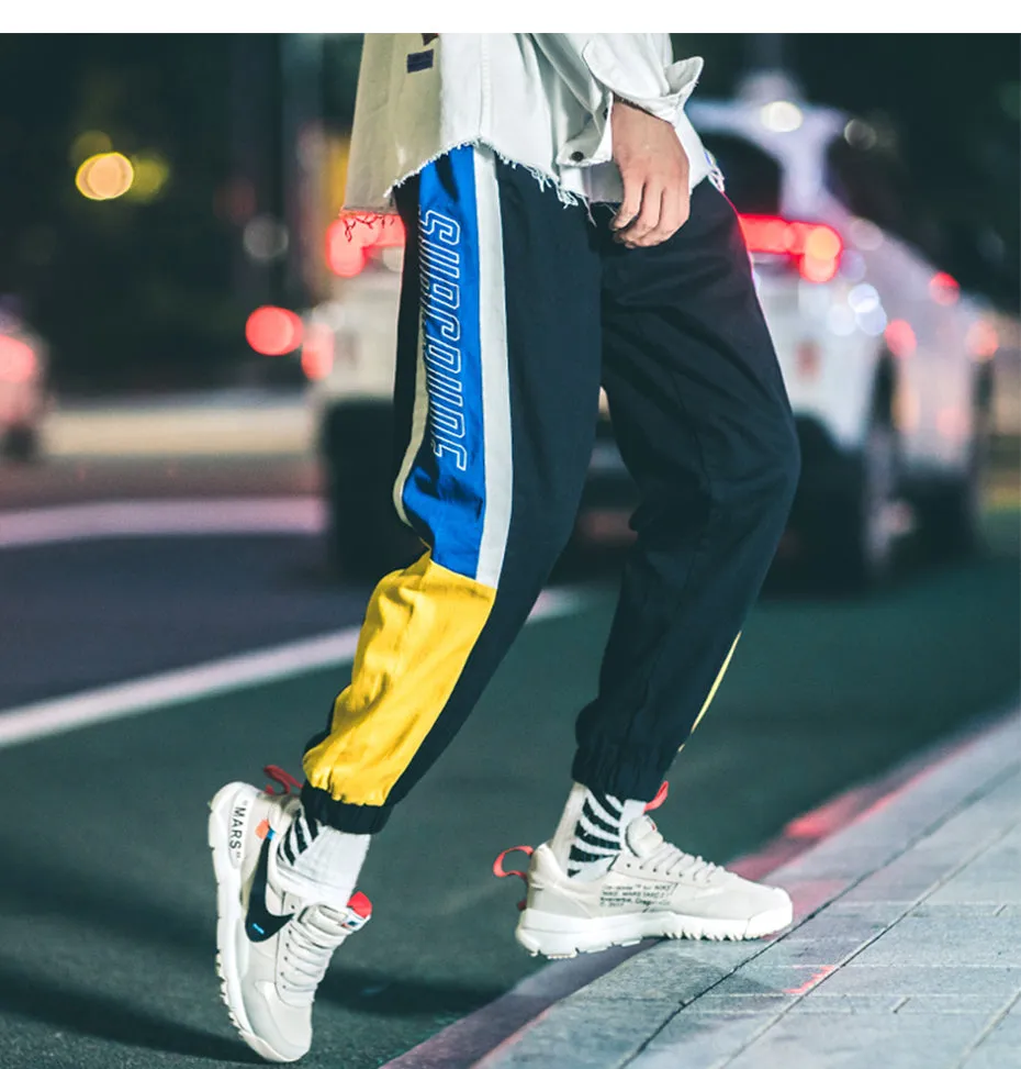 Bright Color Block Patchwork Men Jogger Sweat Pants