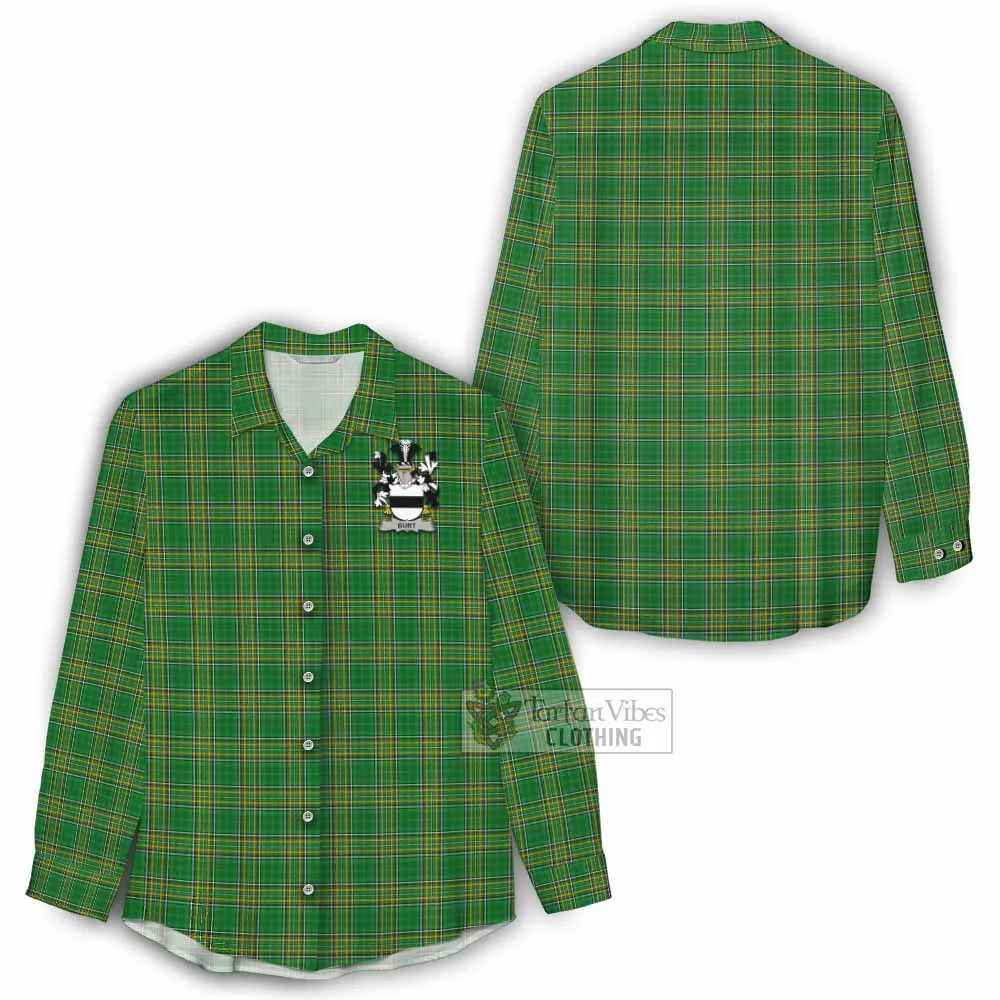 Burt Irish Clan Tartan Women's Casual Shirt with Coat of Arms