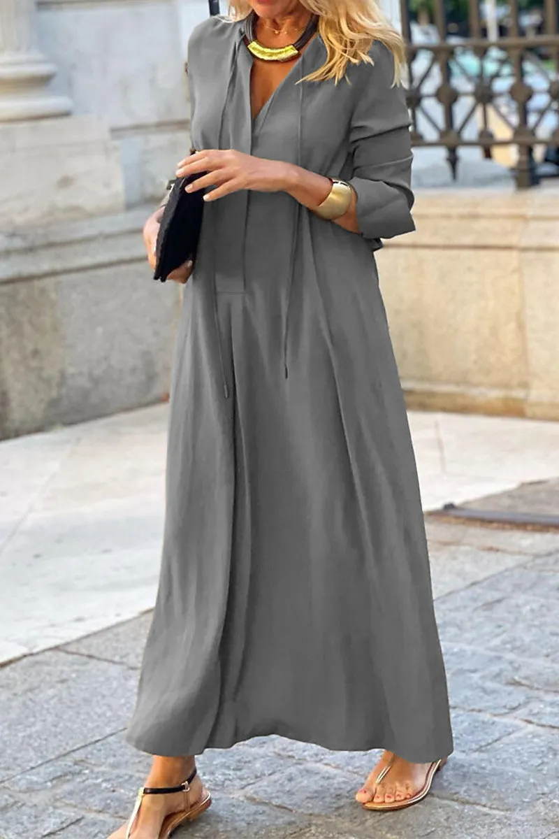 Casual Solid Pocket V Neck Shirt Dress Dresses