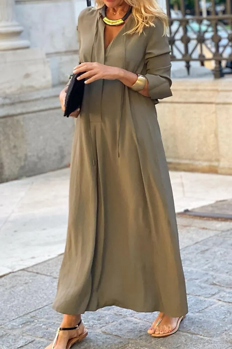 Casual Solid Pocket V Neck Shirt Dress Dresses