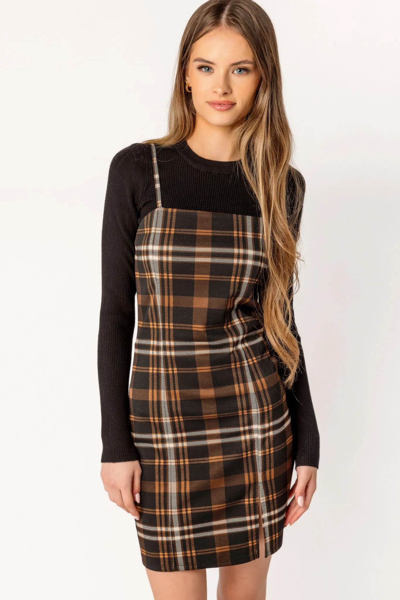 Claire Plaid Bodycon Dress with Slit