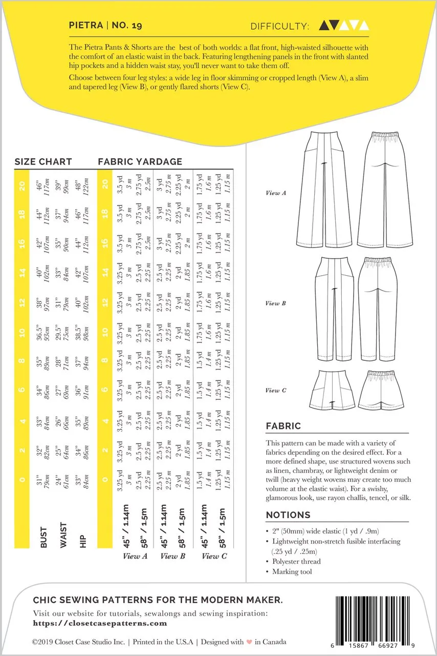 Closet Core Patterns | Pietra Pants & Shorts