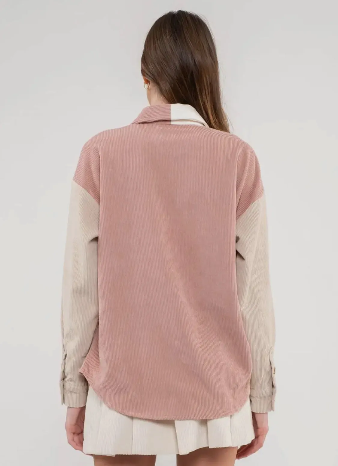 Colorblock Corduroy Shacket | Blush