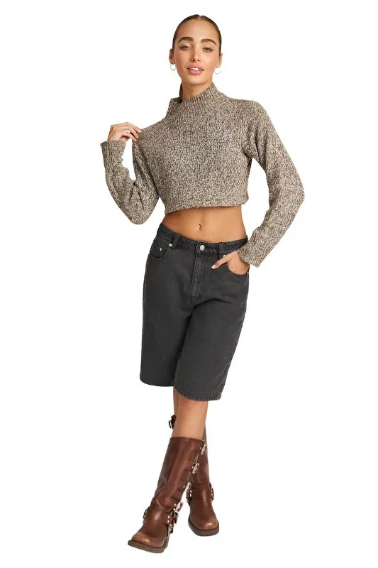 CONTRASTED TURTLE NECK CROP TOP