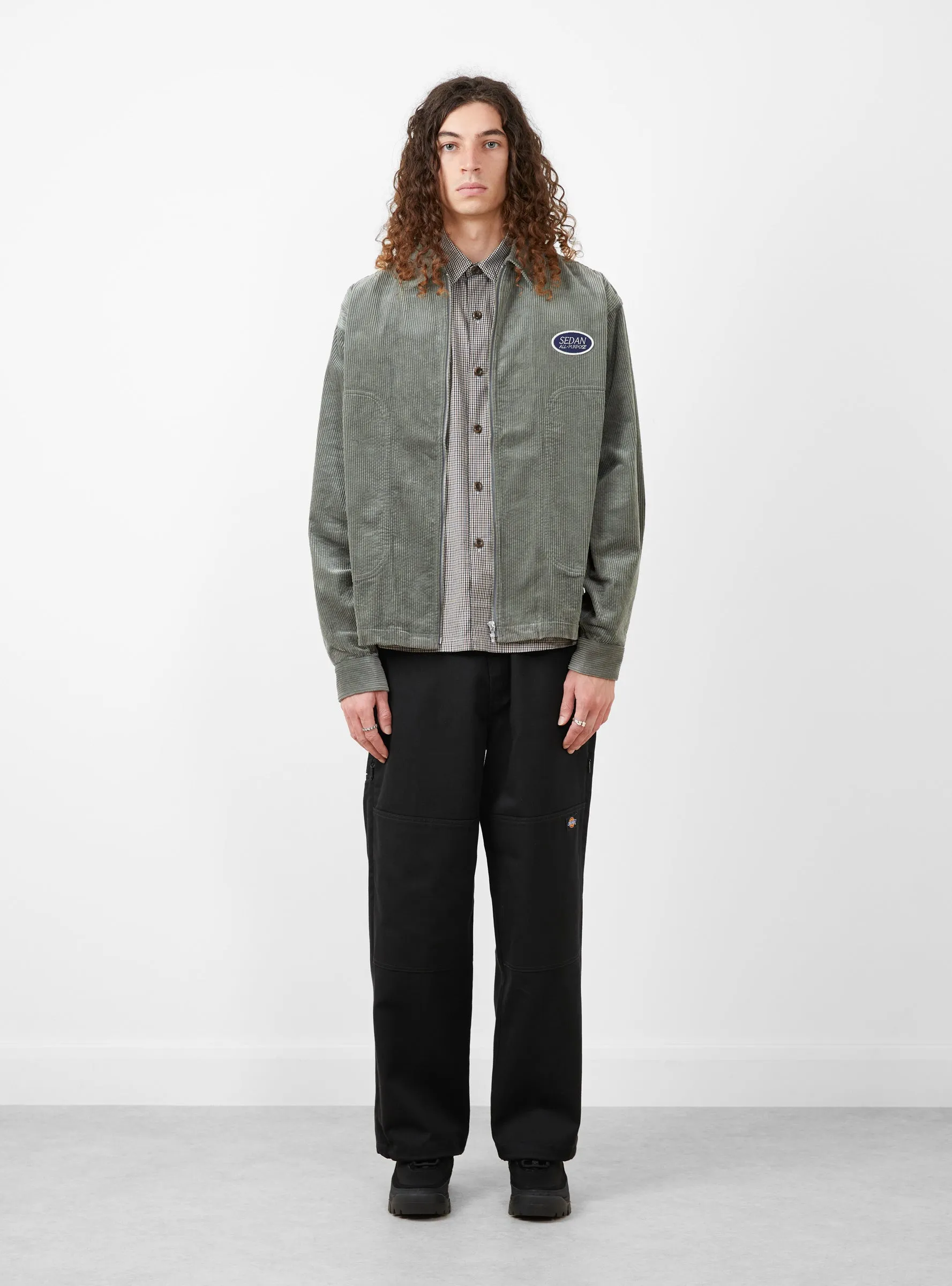 Corduroy Full Zip Work Shirt Olive Grey