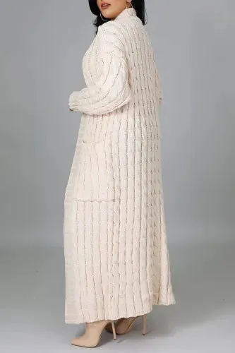 Cozy Ivory Cable Knit Maxi Sweater