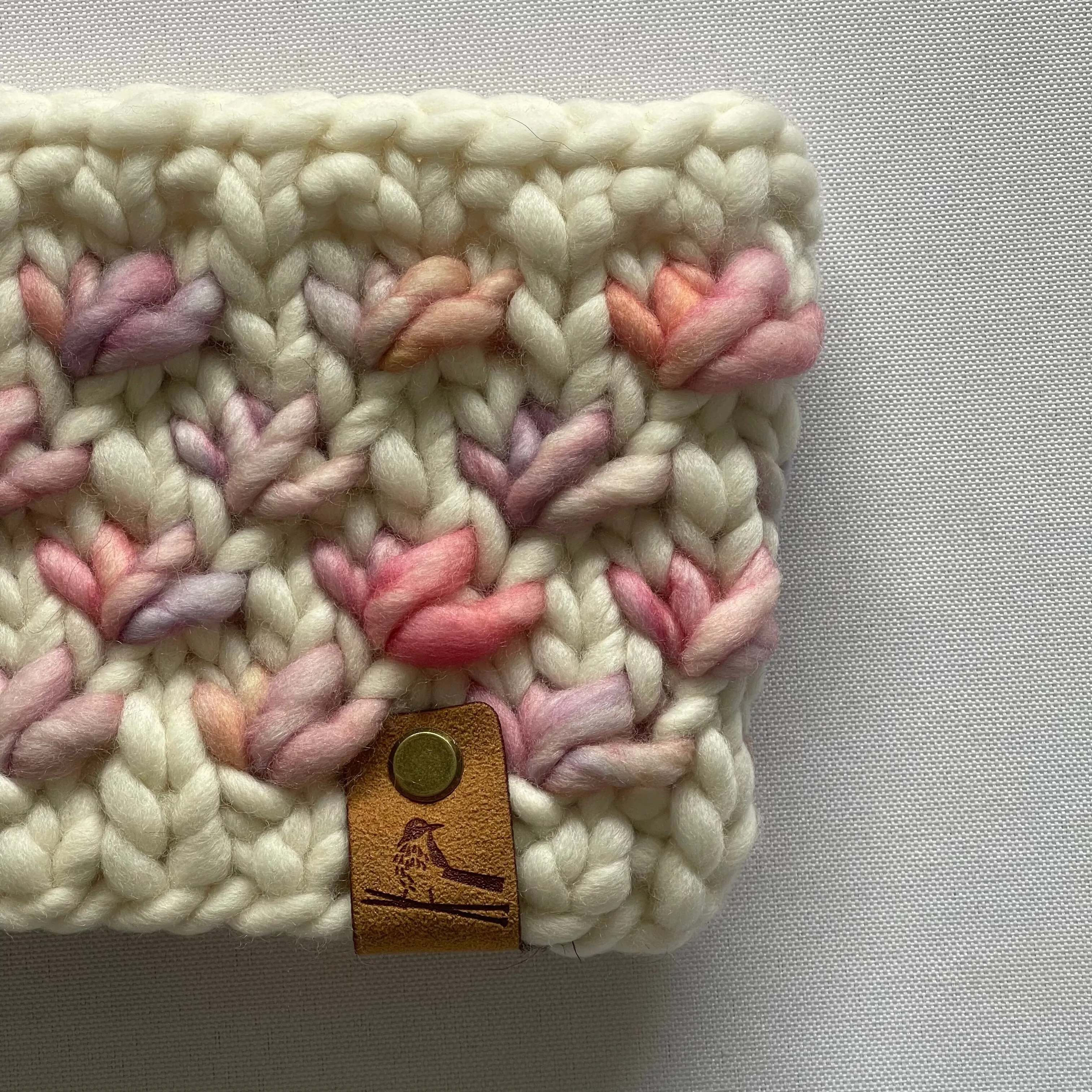 Cream and Pink Luxury Merino Wool Knit Headband