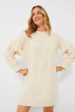 Cream Francesca Fringe Sweater Dress