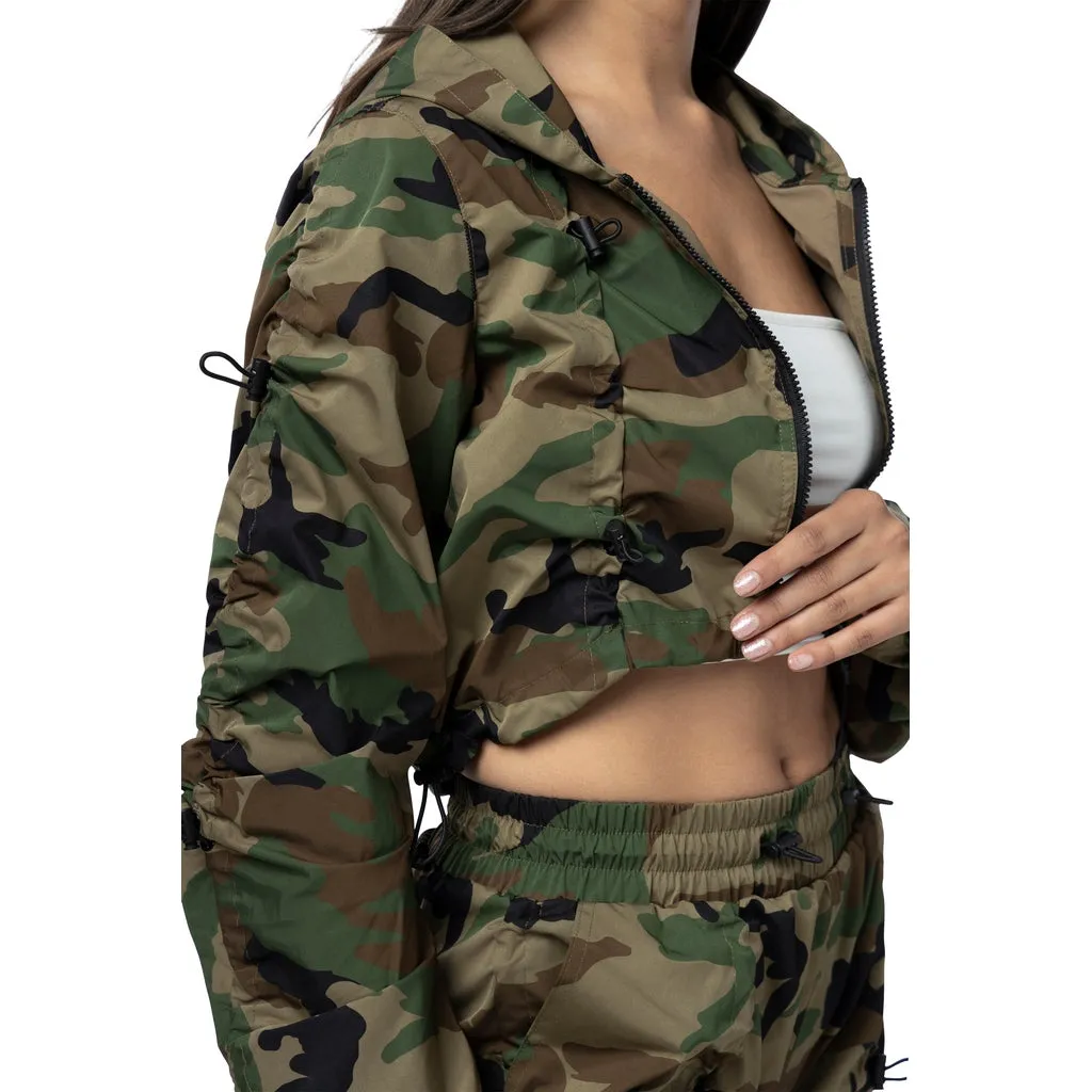 Cropped Full Zip Hoodie Jacket - Wood Camo