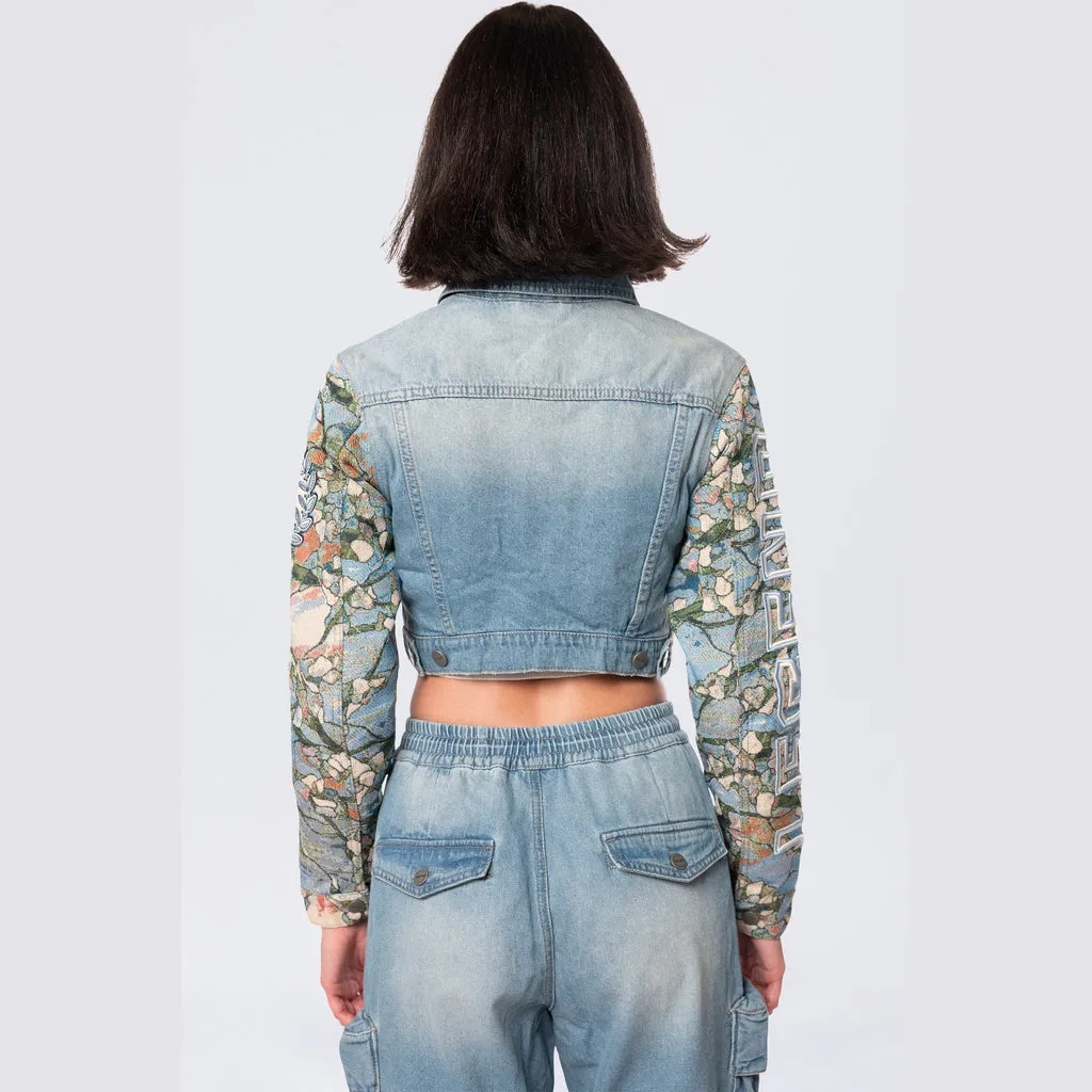 Cropped Tapestry Denim Jacket - Seymour Blue