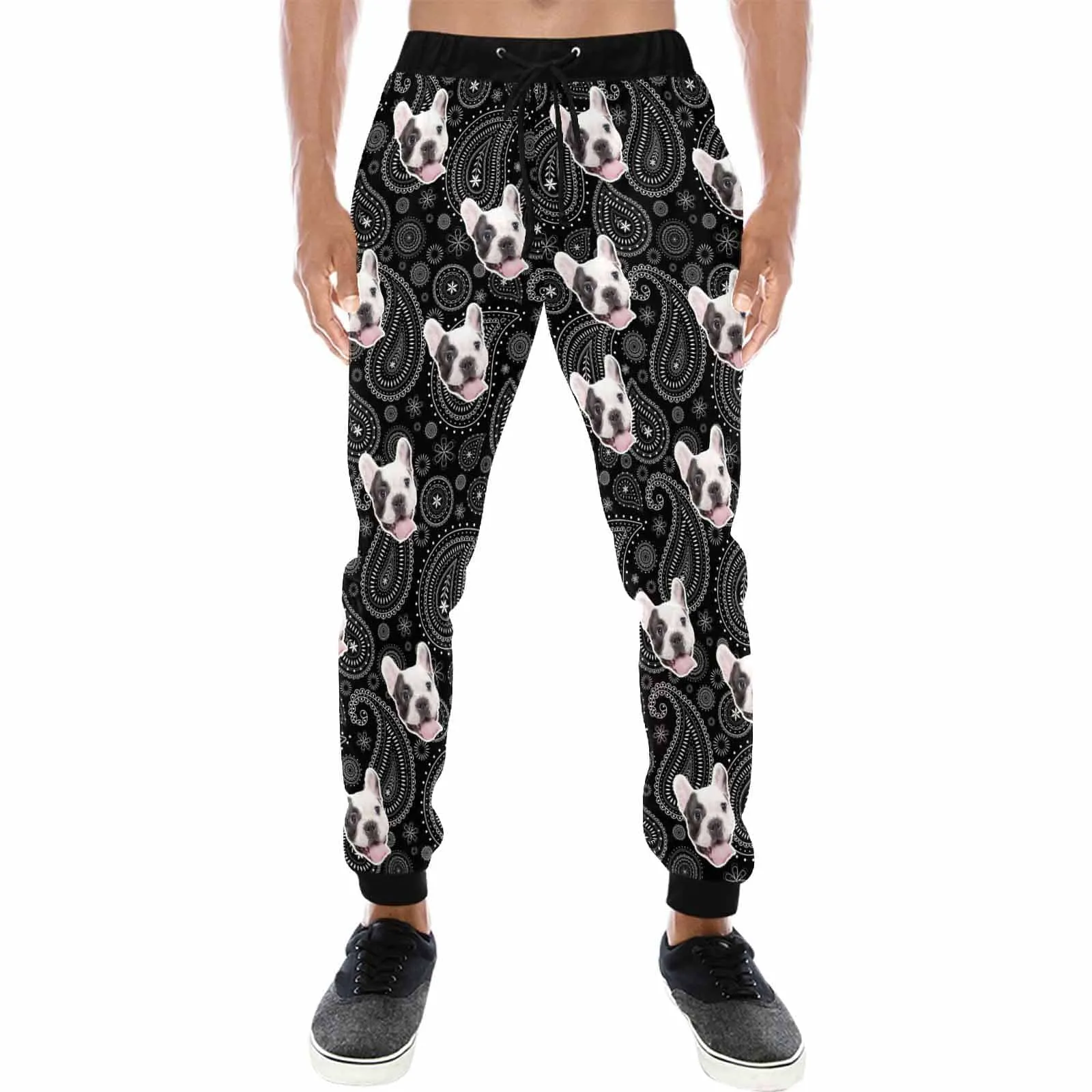 Custom Face Casual Sweatpants with Puppy Picture Personalized Men's All Over Print Sweatpants