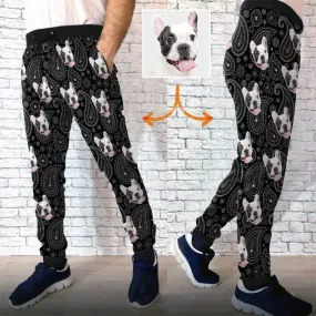 Custom Face Casual Sweatpants with Puppy Picture Personalized Men's All Over Print Sweatpants