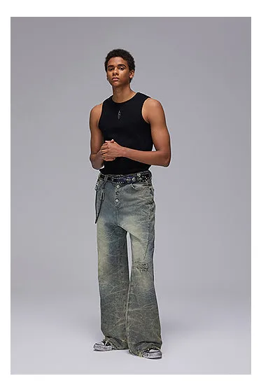 Damaged Micro Flared Slim Fit Denim Pants