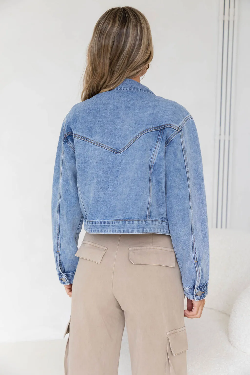 Dexter Denim Biker Crop Jacket - Mid Wash