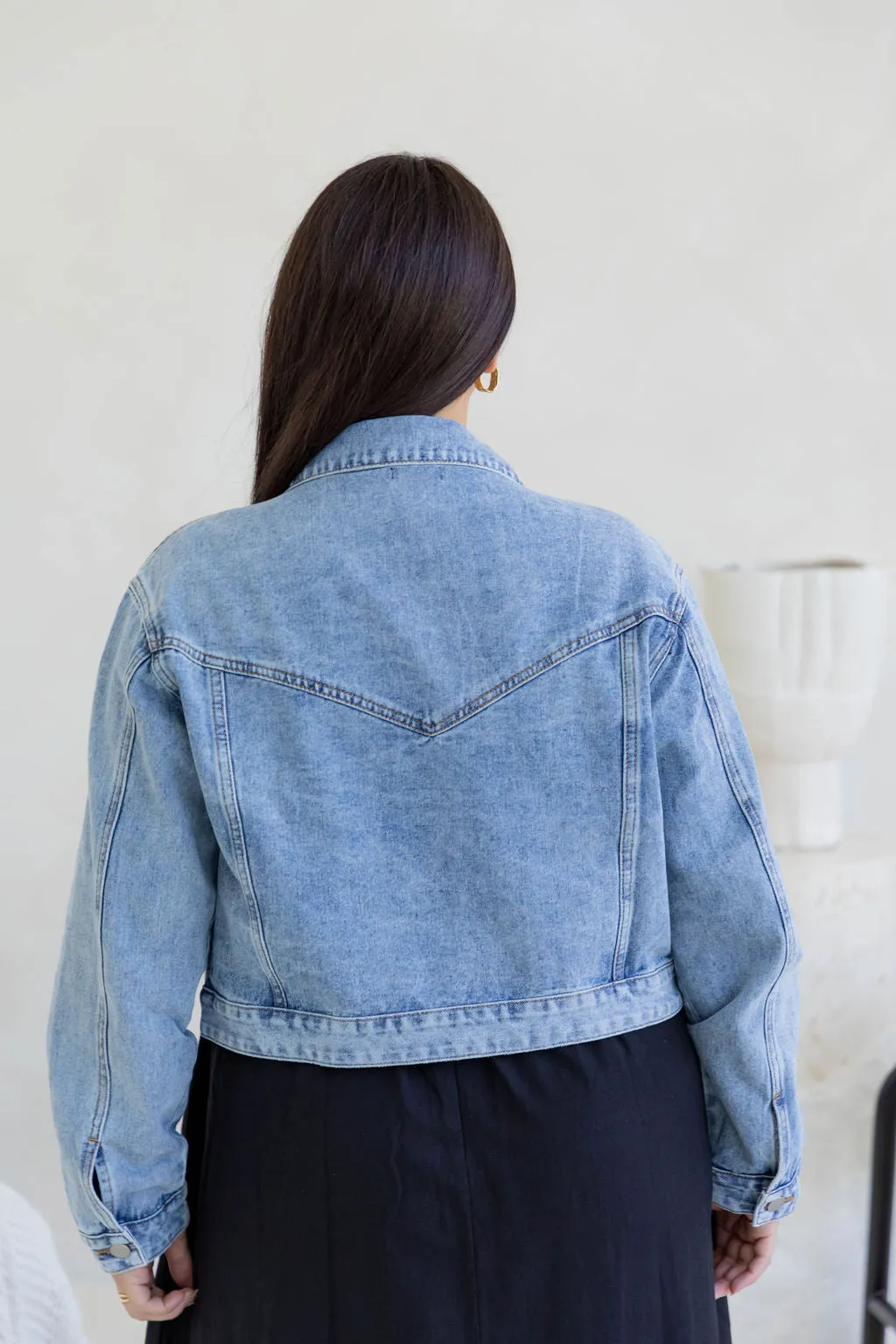 Dexter Denim Biker Crop Jacket - Mid Wash