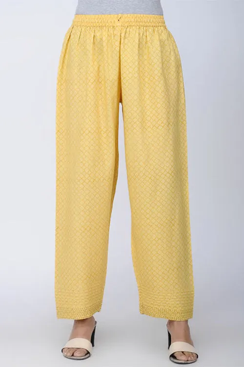 Dharan 'Printed Straight Pants' Yellow Block Printed Pants