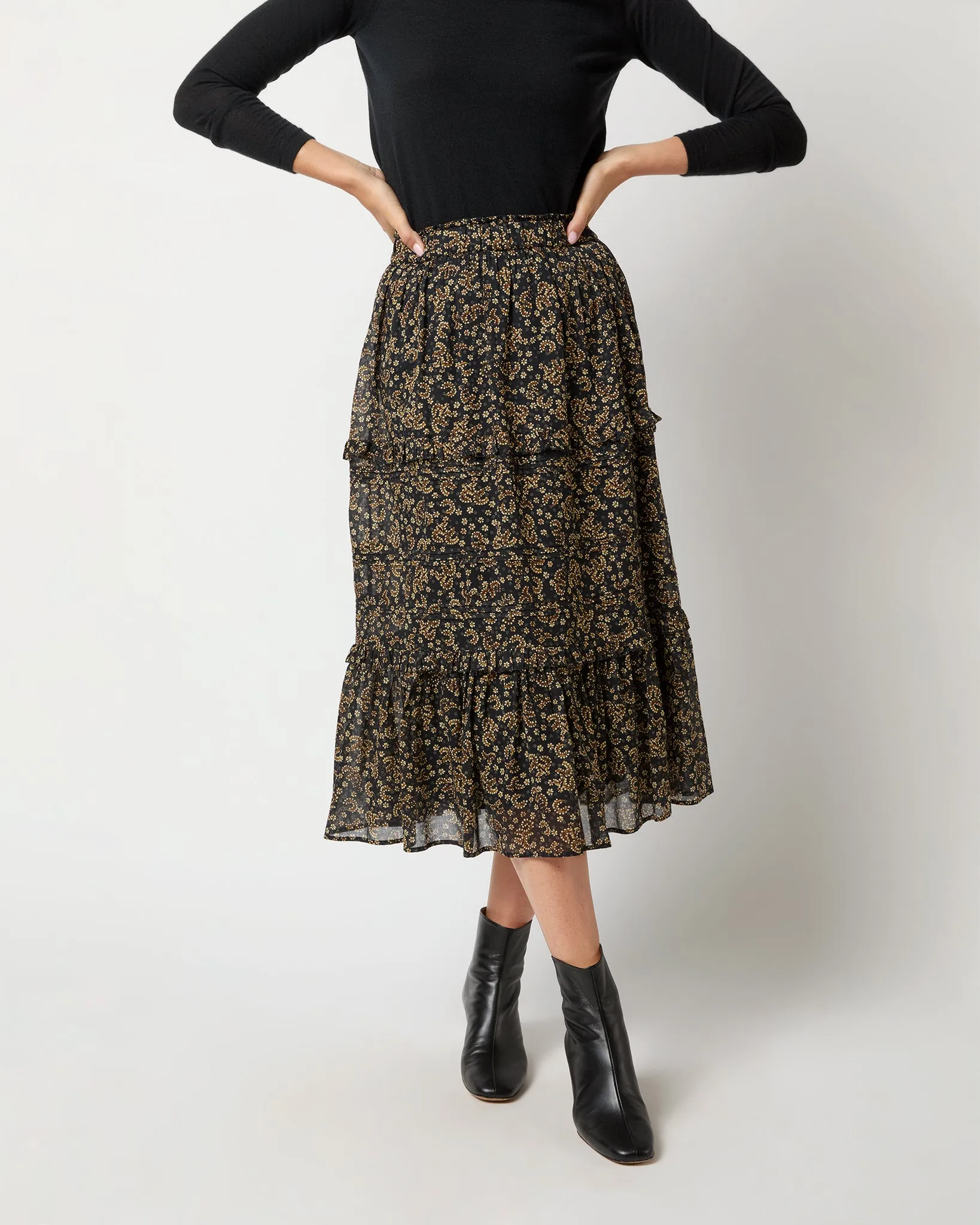 Diya Skirt in Black/Ochre