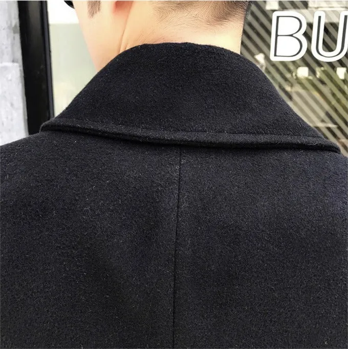 Double Breasted Turn Down Collar Men Wool Blend Slim Coat