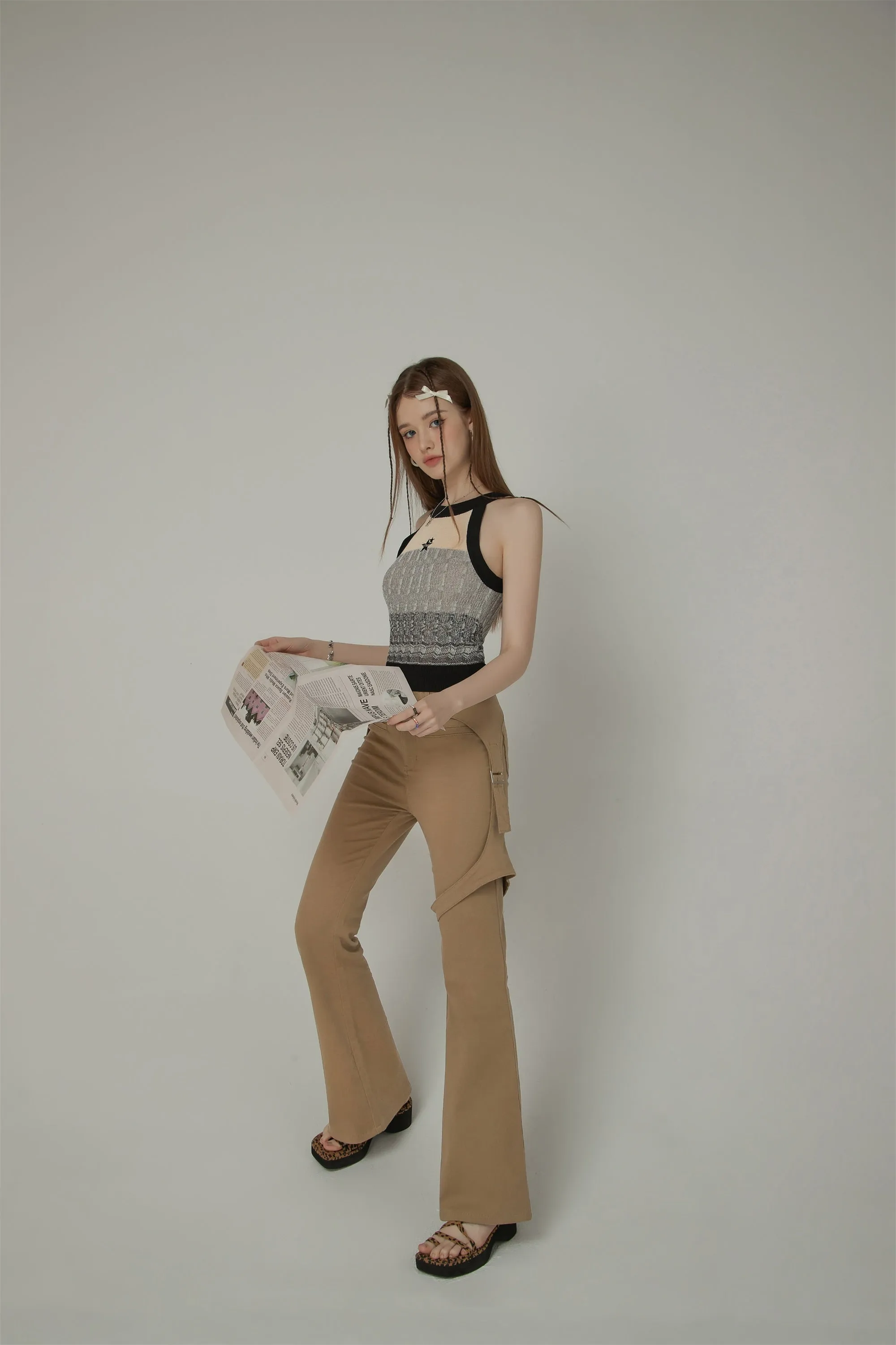 Double Button High Waisted Flared Semi-Bootcut Pants