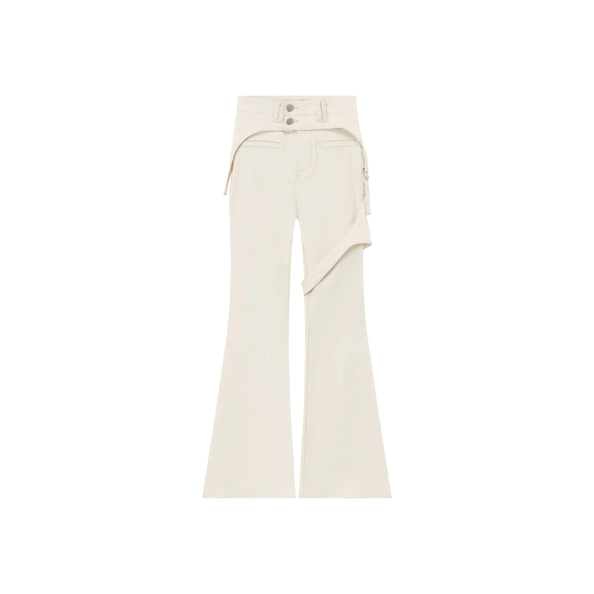 Double Button High Waisted Flared Semi-Bootcut Pants