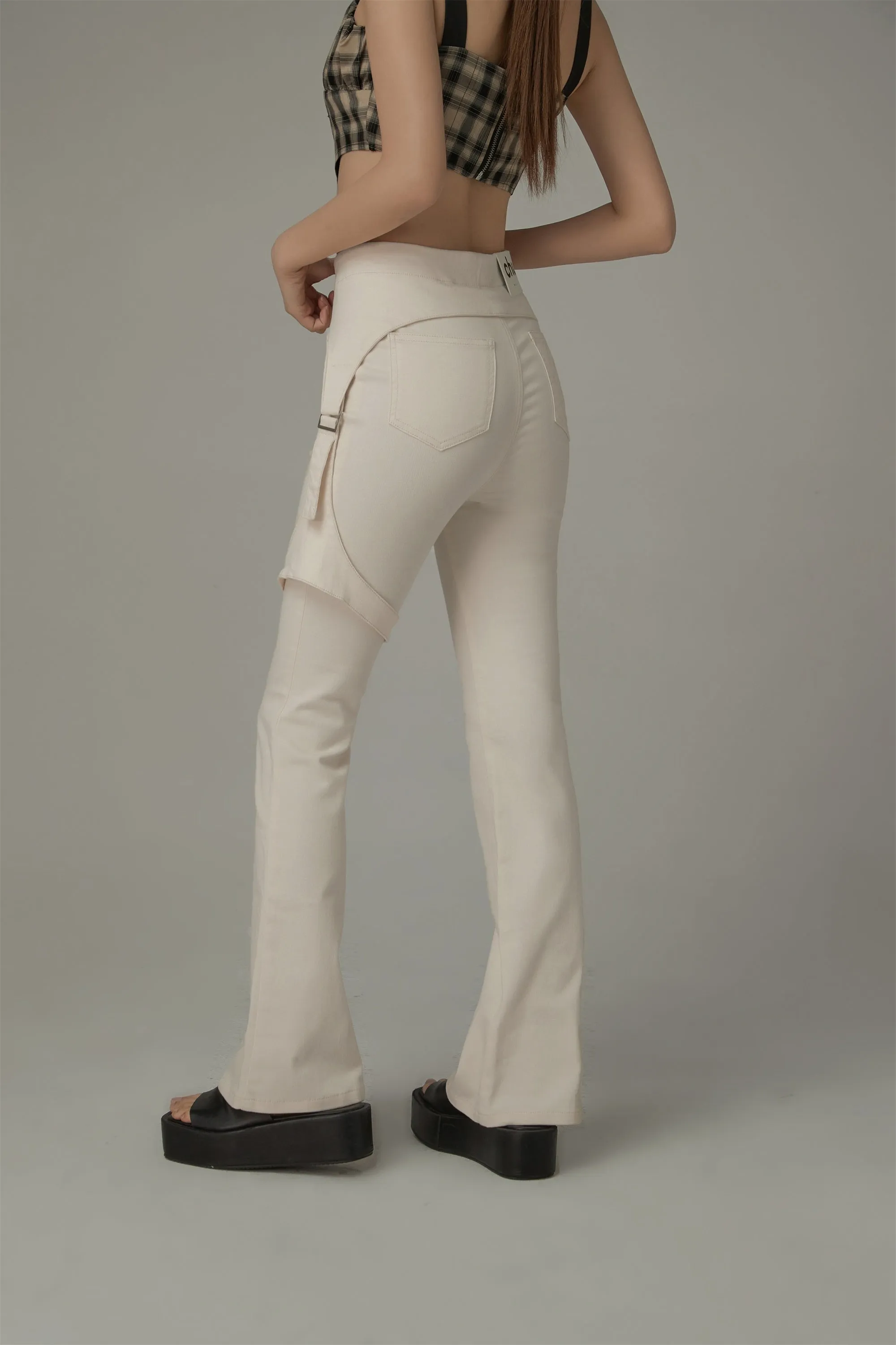 Double Button High Waisted Flared Semi-Bootcut Pants