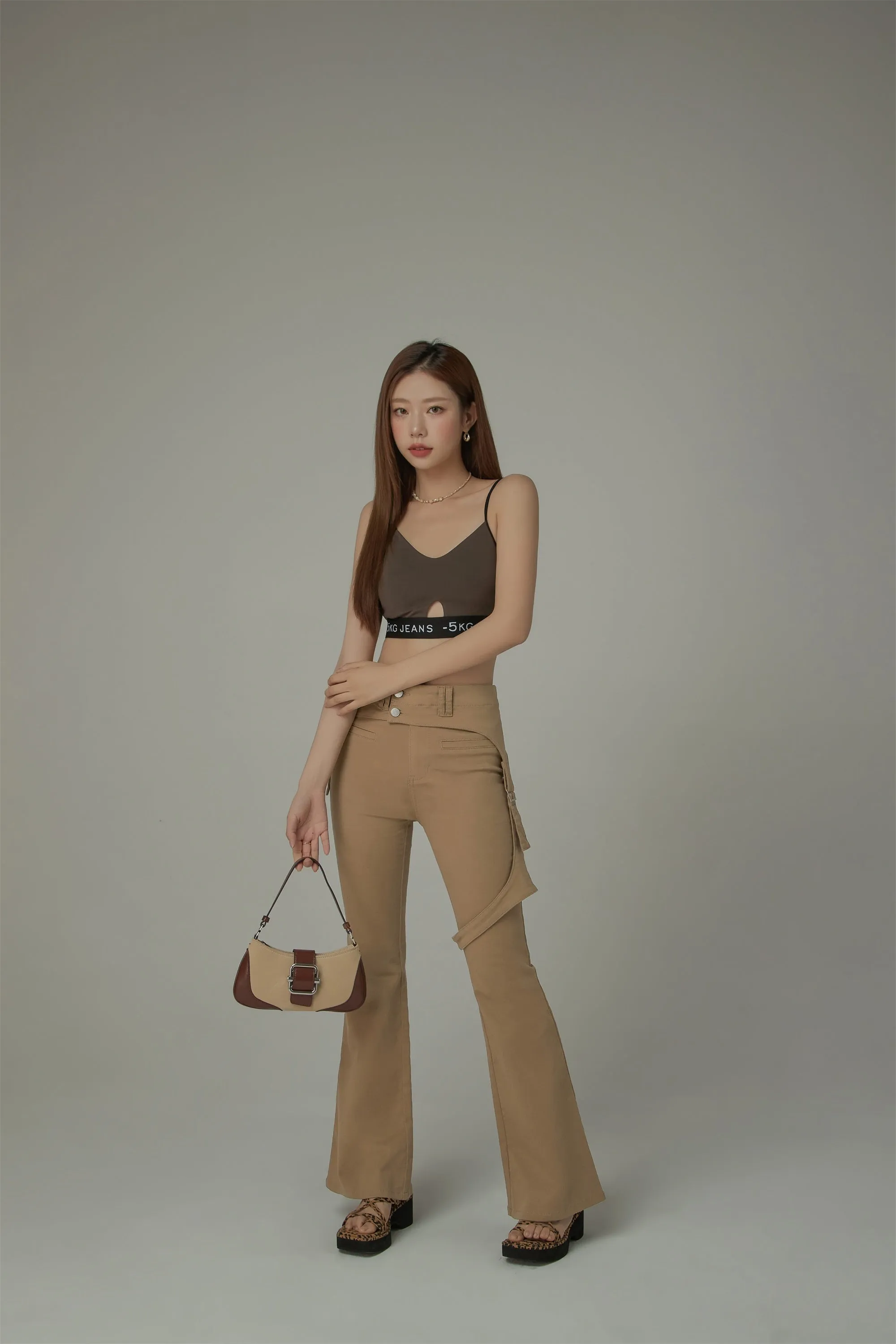 Double Button High Waisted Flared Semi-Bootcut Pants