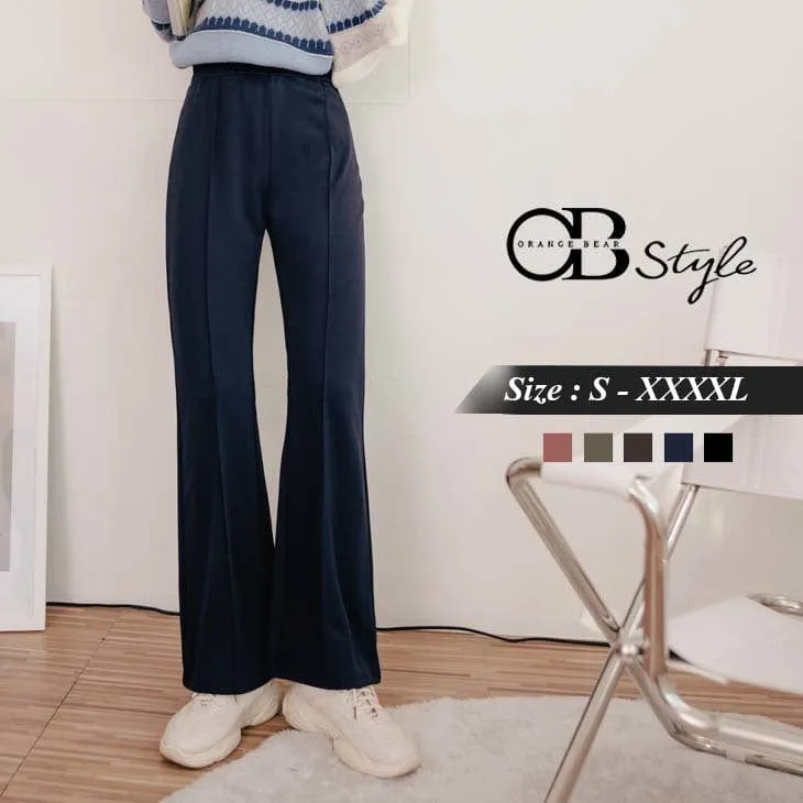 ELASTIC WAIST HIGH WAIST SLIM FLARED PANTS