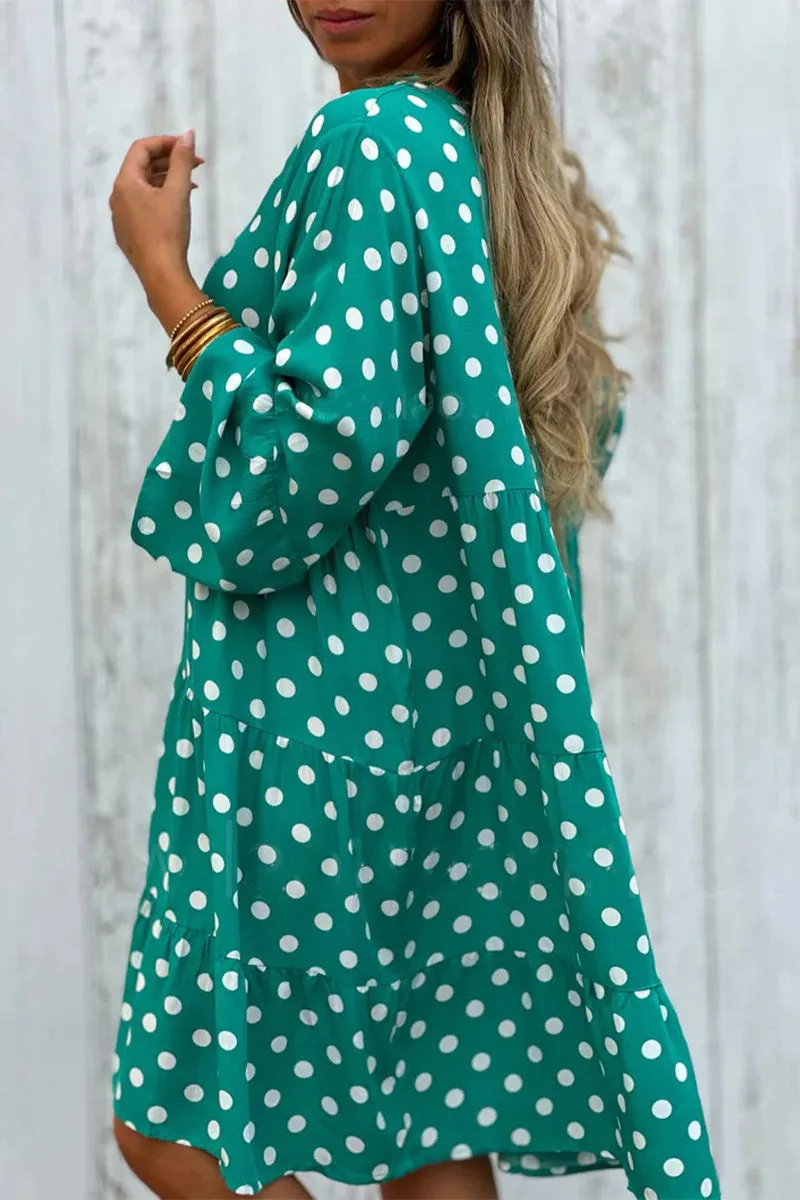 Elegant Print Polka Dot Flounce V Neck A Line Dresses