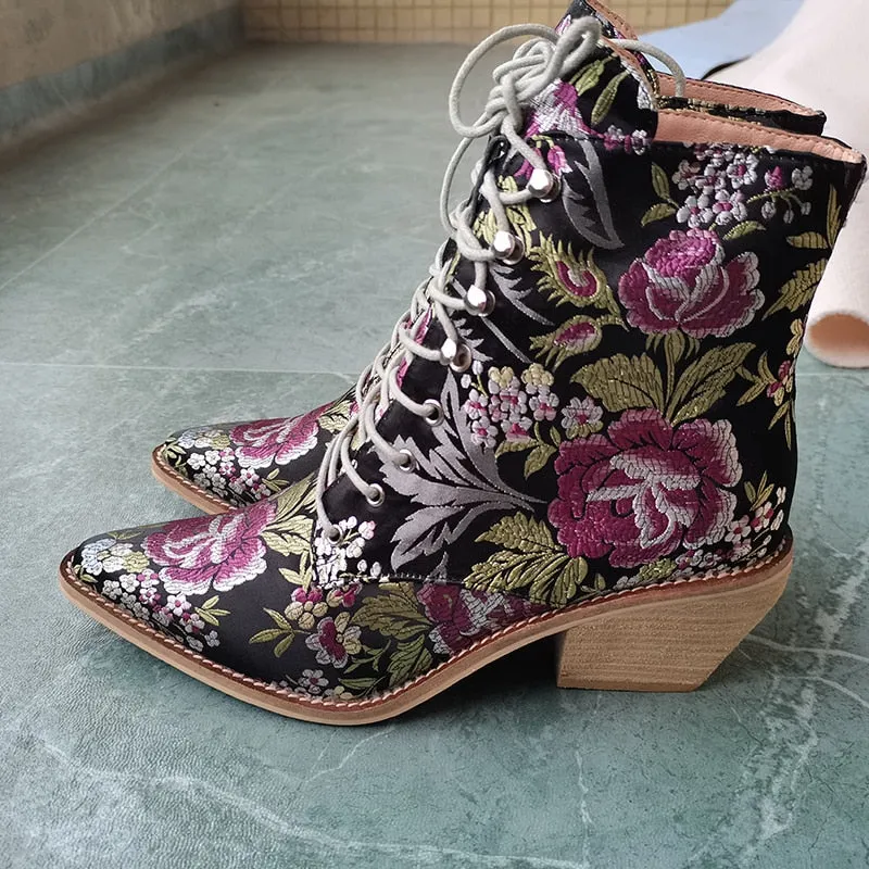 Embroidered Flower Boots