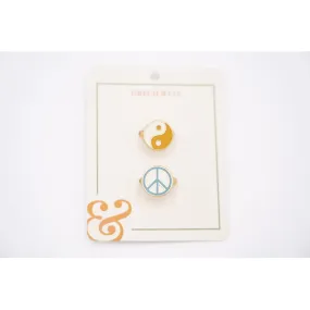 Enamel Rings Set - Ying Yang Peace Sign