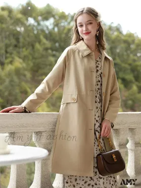 England Style Retro Long Windbreaker Wide-waisted Solid Coat