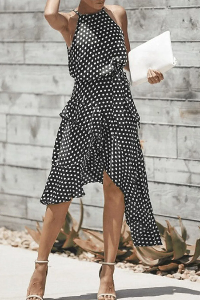 Fashion Street Dot Patchwork O Neck Irregular Dresses