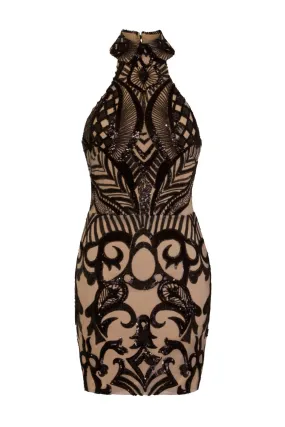 Fate Black Nude Vip Luxe Illusion Sequin Embellished Mini Bodycon Dress